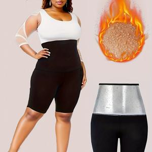 TEMU 플러스 사이즈 여성용 사우나 쇼츠, 하이웨이스트 요가 팬츠, 땀 흡수 피트니스 운동용 레깅스 (요가, 러닝, 운동용)