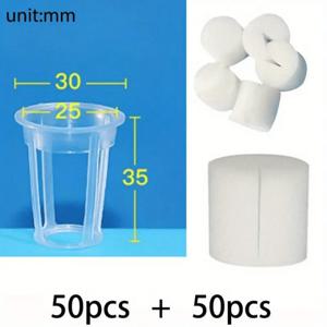 TEMU 100개 팩 수경 재배 바구니 키트 - 50개 둥근 플라스틱 넷 컵 & 50개 스폰지, 정원 클로닝 용품을 위한 무토양 채소 재배 용기, 1.18인치 직경