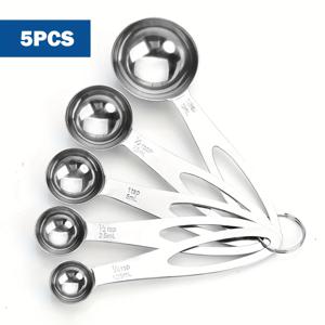 TEMU 스테인리스 스틸 계량 스푼 5개 세트 - 내구성 강한 녹 방지 컵, 건조/액체 재료용, 정밀 용량 눈금, 요리용 - (스파이스 병, 티스푼, 테이블스푼, 디저트스푼 호환)