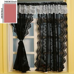 TEMU 1개 블랙 프렌치 사이드 화이트 소형 장미 레이스 소형 커튼 심플하고 스타일리시한 커튼