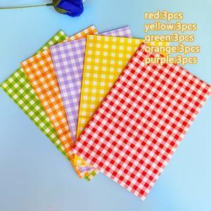 TEMU 15개입 두꺼운 크래프트 종이 봉투 - 스위트, 선물용 컬러 체크 패턴, 넓은 바닥, 마카롱 & 캔디 포장용 (크래프트 종이)