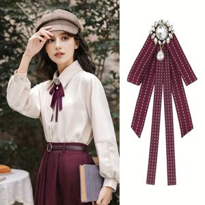 TEMU 1pc 여성 패션 스트리머 보우 타이, 인조 진주 펜던트, 캐주얼 폴리에스테르 롱 리본 넥타이, 짠, 세탁 필요 없음 - 일상 착용, 외출, 파티, 데이트에 이상적입니다.