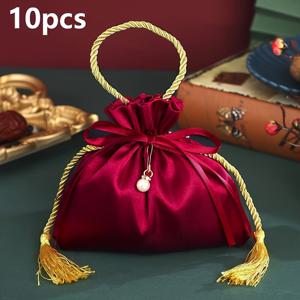 TEMU FLIXBLANY 10개입 고급 레드 웨딩 사탕 봉투, 골드 태슬 장식 - 럭셔리 파티 답례품 상자, 비투명 플라스틱, 결혼식, 생일, 크리스마스, 사탕 바 용품을 위한 휴대용 빈 선물 가방