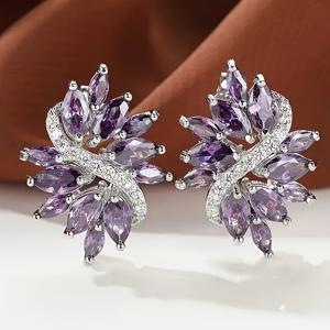 TEMU 정교한 마르키즈 컷 지르코니아 꽃이 특징인 우아한 여성 패션 스터드 귀걸이 한 쌍. 결혼식 날 또는 약혼을 하는 신부에게 완벽합니다.