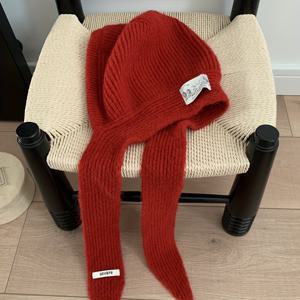 TEMU 2024 가을/겨울 신상 패브릭 라벨 레드 크리스마스 분위기 실용성 풀오버 여성 니트 모자, 한국 스타일 따뜻한 패션 다용도 스카프 니트 비니, 크리스마스 선물 남녀공용 모자|모자|남자모자