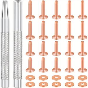 TEMU 20세트 원형 납작 머리 단단한 구리 리벳 및 패스너 (14mm 및 19mm), 구멍 펀치 리벳 도구 2개 포함, 벨트, 가방, 칼라, 가죽 공예 및 팔찌에 적합