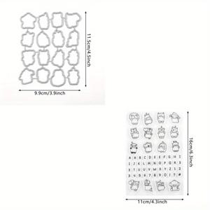 TEMU 2개 세트 작은 동물과 글자 단어 투명 스탬프 및 금속 커팅 몰드 DIY 스크랩북 사진 앨범 공예 카드 만들기용