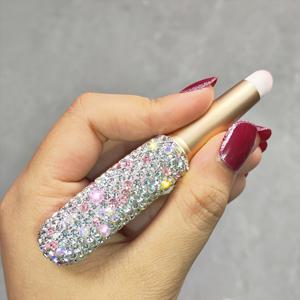 TEMU 라이트닝 라인스톤 장식 리프 브러쉬 - 다기능, 전원 필요 없음, 완벽한 립 컨실러 & 블렌딩을 위한 메탈 메이크업 어플리케이터, 반짝이는 디자인