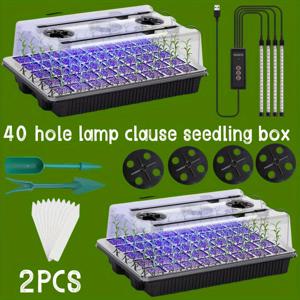 TEMU 40구획 씨앗 발아 트레이 (긴 스트립 성장등 2개 포함) | USB 전원, 플라스틱 재질, 타이밍 컨트롤러 및 습도 조절 기능 포함, 돔형 및 베이스 온실 성장 트레이 (식물, 채소, 과일 씨앗 재배용)