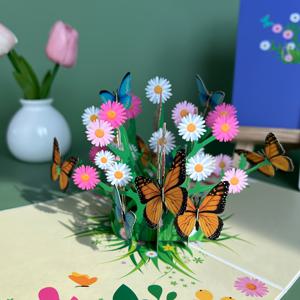 TEMU 1개 팝업 3D 카드 (봉투 포함), 꽃과 나비 패턴, /여자/딸/딸자매/엄마/선생님/할머니/아내/동료/친구를 위한 선물로 적합