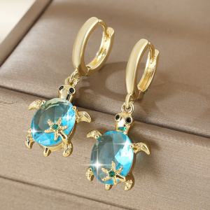 TEMU 1쌍 우아한 구리 인레이 합성 지르코니아 거북이 펜던트 귀걸이, 귀여운 패셔너블 여성용 해양 동물 귀걸이, 데이트 선물