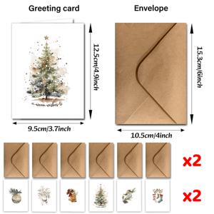 TEMU 24개 수채화 크리스마스 인사말 카드와 봉투 - 명절, 추수감사절, 새해 및 봄 축하에 완벽함