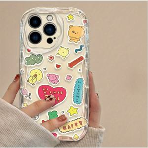 TEMU 아이폰 16, 16 프로, 16 프로 맥스, 13, 14, 14 프로, 15, 15 프로, 15 프로 맥스, XS 맥스, XS, XR용 창의적인 패턴 소프트 투명 풀바디 충격방지 웨이브 폰 케이스