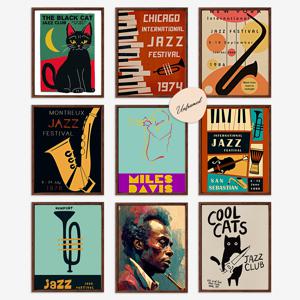 TEMU 9pcs 재즈 음악 포스터 세트, 레트로 빈티지 콘서트 아트 프린트, 패션 주제 프레임리스 벽 장식, 음악 팬을 위한 이상적인 선물, 사무실, 복도, 침실, 거실, 음악실에 적합 - 각 8x10인치