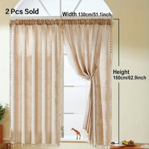 TEMU 단색 술 장식 쇼트 커튼 2개 세트, 커피 브라운, 일본식 무지 반 커튼, 사각형 로드 포켓 베란다커튼, 거실, 침실, 주방, 창문 및 캐비닛 장식 및 가리개용