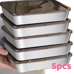TEMU 스테인리스 스틸 식품 보관 용기 5pcs 세트 - 누수 방지 및 재사용 가능, 과일, 고기, 채소에 적합. 야외 활동, 캠핑, 가정용 보관에 이상적. 세척이 쉬운, 쌓을 수 있는 주방 정리 용품, 냉장고, 냉동고, 식료품 저장실에 적합|냉동고