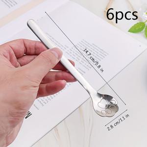 TEMU 6개 세트 고양이 발톱 스푼 6인치(약 15cm) 스테인리스 스틸 디저트 스푼 차 스푼, 설탕, 커피, 케이크, 디저트, 스푼, 저어주는 스푼 가정용품
