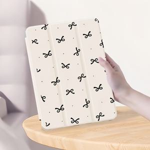 TEMU 애플 아이패드용 iPad 9호 2021 보호커버, 화이트리본 사이드스티커 스탠드 태블릿케이스, iPod 10.2인치/Air5 캐릭터형 /펜슬홀12.9투명충격방지 Pro11/Air4세대 Air5.9-inch 7/ 8/9 2024 th 6-7 inch