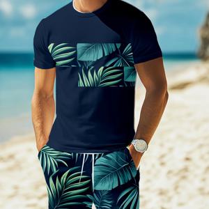TEMU 하와이 여름 바캉스에 딱 맞는 남성용 반팔 티셔츠 & 트로피컬 프린트 반바지 세트
