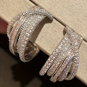 TEMU READKISS 여성용 합성 큐빅 지르코니아 인레이 C형 브레이드 후프 귀걸이 - 멀티 레이어 브레이드 스터드, K 도금 후프, 데일리웨어, 파티, 마르디 그라스 페스티벌 주얼리 액세서리|링귀걸이