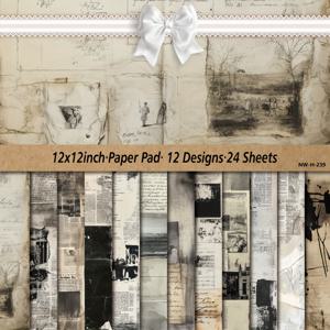 TEMU 12/24/36/48장 12x12'', 스크랩북용 종이 패드, 스크랩북용 카드스톡 종이, 아트 크래프트 패턴 종이, DIY 장식 배경 카드 만들기 용품 - 빈티지 신문지