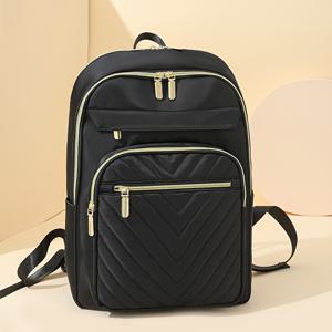 TEMU 여성용 퀼팅 백팩, 경량 고품질 나일론 데이팩, 멀티 포켓 디자인 및 메탈 지퍼 포함, 일상 통근, 대학, 직장 및 여행용 패션 캐주얼 백팩, 15.6인치 노트북 수납 가능, 여성을 위한 스타일리시한 쉐브론 스티치 숄더백