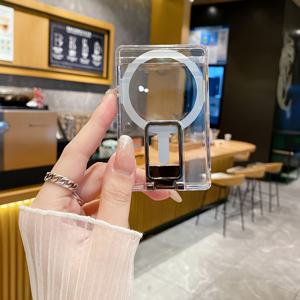 TEMU 휴대용 데스크탑 휴대폰 거치대 (무선 충전, 마그네틱 카드 파우치, 투명 디자인, 태블릿용 크리에이티브 하드 쉘 포함)|파우치