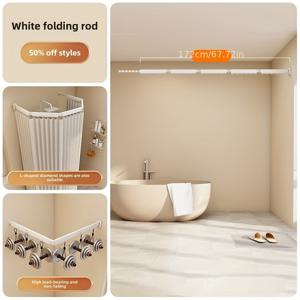 TEMU 접이식 조절 가능한 욕조용 샤워 커튼 봉 - 내구성 강한 합금 튜브 커튼, 방청 후크 포함, 공간 절약형 벽걸이, 설치 (드릴링 필요 없음) 샤워실 및 욕실에 적합|샤워커튼|욕조