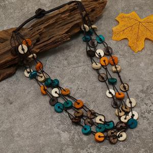 TEMU 1pc 초크 멀티레이어 자연 코코넛 껍질 목걸이 - 남성용 해변 휴가 액세서리, 생동감 있는 나무 비즈, 여름 파티 및 열대 휴가에 이상적, 여름 파티 액세서리| 초크 스타일|손수 제작된 우아함, 해변 액세서리