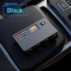 TEMU 전압 감지 기능이 있는 차량용 충전기 1개 - 4개의 콘센트, 2개의 USB 및 2개의 타입-C 포트, 빠른 충전, 자동차, 트럭, SUV에 적합