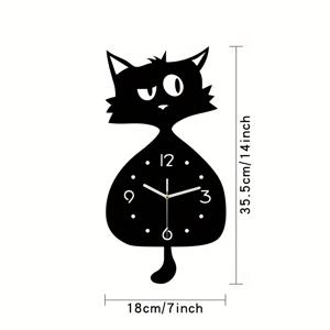 TEMU 작은 기울어진 눈 고양이 벽시계 1개. 꼬리가 흔들리는 기능이 있으며, 시계질 소리 없이 조용하게 작동합니다. 거실, 침실 및 홈 데코에서 현대적 및 스타일에 이상적입니다. 고양이 애호가를 위한 완벽한 선물입니다.