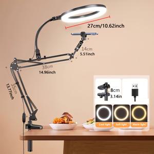 TEMU 업그레이드 핸드폰 카메라 홀더, 링 라이트 포함 녹화용 휴대폰 거치대, 조리/사진/메이크업/매니큐어/라이브 스트리밍/줌 회의용 유연한 탁상형 스탠드|핸드폰거치대|휴대폰거치대