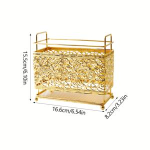 TEMU 1개 모던 골든 캐스트 아이언 주방 카운터탑 도구 정리대, 타원형 및 직사각형 격자 디자인, 나무 받침대 & 배수구 포함 - 요리 도구, 젓가락용 멀티펑셔널 스토리지, 장식적인 카운터탑 데코, 다용도 주방 랙 | 우아한 격자 디자인 | 내구성 있는 캐스트 아이언, 주방 액세서리