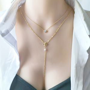 TEMU 14K 금장식 이중층 별 목걸이, 큐빅 자이콘타로 장식 - 내구성이 뛰어난 스테인레스 스틸, 일상적인 착용 및 특별한 기회에 적합, 일상적인 보석|스타일리시한 레이어드 목걸이|내구성이 뛰어난 자이콘타