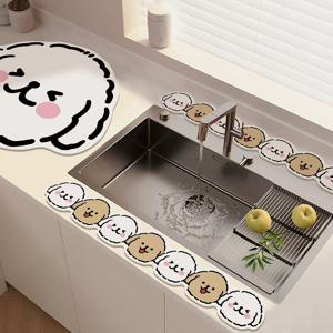 TEMU 3개 세트 세면대 주방 물막이 패드, 주방 조리대 흡수성 규조토 물받이 배수 패드, 간편한 관리 코스터 싱크대 긴 스트립 패드|싱크대수전|패드