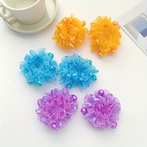 TEMU 6개입 보라색 파란색 주황색 빨간색 분홍색 귀여운 번 헤어 타이, 반짝이는 패브릭 일상용 헤어 액세서리