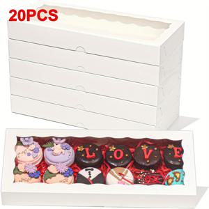 TEMU 창문이 있는 12X5X1.5인치 흰색 상자 20개 세트. 쿠키, 초콜릿 트러플, 케이크 팝, 마카롱, 브라우니에 적합하며 크리스마스, 발렌타인데이, 부활절, 어버이날에 완벽합니다.