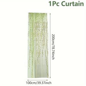 TEMU 1개 그린 윌로우 리프 커튼 - 유리 실 숲 테마 반투명 200x100cm, 결혼식, 생일, 샤워, 포토 부스 배경 및 파티 장식을 위한 100% 폴리에스터 창문 장식|샤워커튼