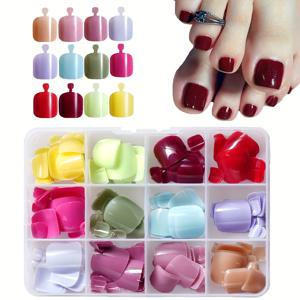 TEMU 젤 288pcs 발 네일 풀 커버리지 스티커 - 마카롱 컬러 매칭, 12가지 사이즈, 패션 여름 색상, 탈착 가능 반복 사용, 아크릴 보관 케이스 포함, 여성 선물 추천