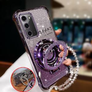 TEMU 폰 케이스: 반짝이는 손목 스트랩 자석 스마일링 페이스 폰 홀더 케이스, 갤럭시 노트 20 GalaxyNote20 충격 방지 백커버