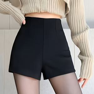 TEMU 여성용 블랙 하이웨이스트 반바지, 스타일리시하고 매력적인 A라인 디자인, 2025년 봄/여름에 완벽