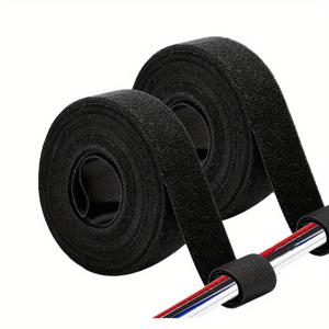 TEMU 1인치 x 33피트 양면 접착 테이프 - 강력한, 자체 접착, 재사용 가능한 케이블 관리 스트랩, 케이블 연장 및 정리용, 블랙, 레드 및 블루 디테일링, 케이블 관리 | 장식용 테이프 | 내구성 있는 접착제, 케이블 관리 용품