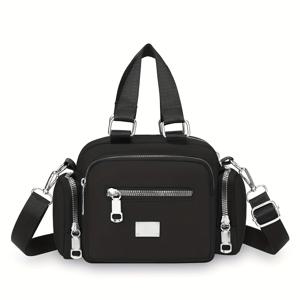 TEMU 여성용 멀티펑셔널 크로스바디 백 탈착 가능한 스트랩 - 스타일리시한 소형 사각 나일론 가방, 지퍼 클로저 & 폴리에스터 안감, 카키/커피/그레이/핑크/블랙 색상, 일상 사용용