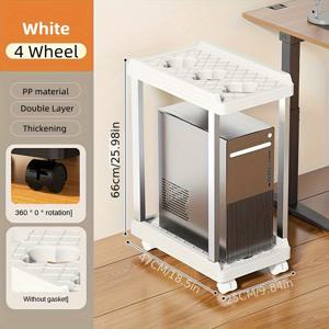 TEMU 바퀴 달린 이중 레이어 컴퓨터 타워 스탠드 1개, 간편한 보관 및 PC CPU 높이 조절용으로 디자인됨