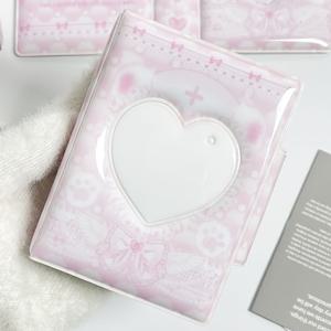 TEMU 1개 핑크 & 화이트 하트 리본 곰돌이 사진 카드 바인더, 3-3.5인치 사진 북, 미니 앨범, 하트 속이 빈 커버, 버클이 있는 밝은 필름, 사진 카드 32장 보관 가능, 모든 종류의 3-3.5인치 카드, 트레이딩 카드, 사진에 적합|포카바인더