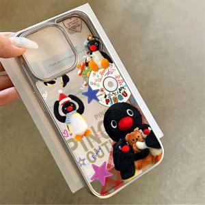 TEMU 아이폰 15 PRO/16/16 PRO/15 PLUS/16 PRO MAX/7/8/XS/XR/12/13/14용 펭귄 디자인이 있는 귀여운 투명 폰 케이스, 간단하고 창의적인 보호 커버, 휴일에 완벽한 선물입니다.