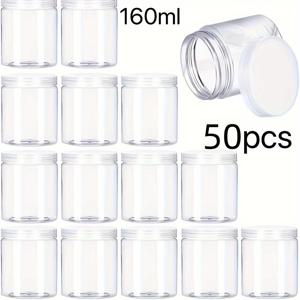 TEMU 투명 플라스틱 뚜껑이 있는 50개 리필형 밀봉 병 - 5.41oz (160ml) 유리 같은 외관, 누수 및 냄새 방지 보관 용기, 가정 정리용, 밀폐 트위스트형 뚜껑, 비식품 접촉, 주방 보관 솔루션|투명 용기 D