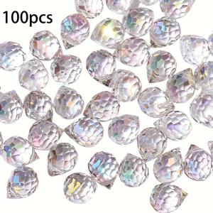 TEMU 100개 다면체 반짝이는 유리 물방울 비즈 - 8x10mm 무지개 빛깔 드롭 비즈, 주얼리 만들기용 DIY 공예품, 비즈 작업 프로젝트 - 생생한 색상 & 고품질 유리, 주얼리 제작용 유리비즈, 면처리 디자인, 반사 효과, 광택 표면, 비즈 공예 용품, 공예 애호가들을 위한