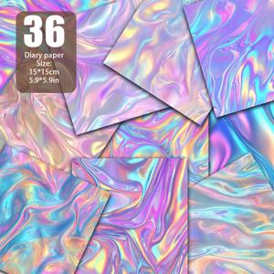 TEMU 판타지 홀로그래픽 텍스처 패턴 스크랩북 용지, 핸드메이드 종이, 배경 카드 매트 DIY 그루지 다이어리 메모리얼 앨범 인사말카드 제작용 소재, 레트로 다이어리 및 기타 장식용 - 5.9 * 5.9인치 36장