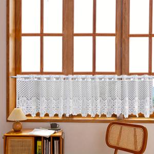 TEMU 1개 프렌치 레이스 기하학적 발란스 커튼 - 투명 폴리에스터 창문용, 로드 포켓 포함, 저철 사용 주방 싱크대 및 다목적 방 장식, 러스틱 홈 데코, 복잡한 패턴